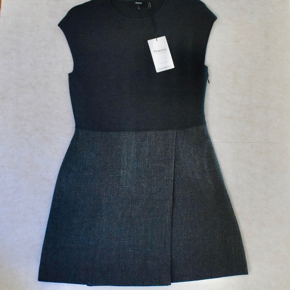 NWT Theory Plus Knit & Tweed Combo Minidress Charcoal Melange Medium